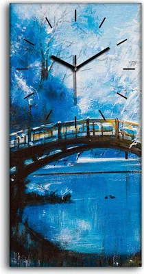 Produktbild von Wandbild Leinwand Bilder Wanduhr 30x60 Gemälde Winter Fluss Bäume Brücke Kunst - schwarze Hände
