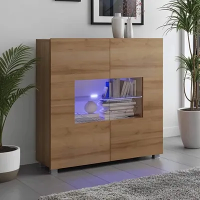 Produktbild von Kommode Amanda Geld Eiche Matt mit Blauer LED – 100x107 cm Sideboard