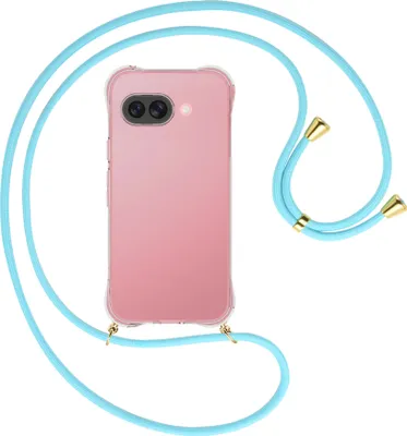 Produktbild von Handykette Backcover-Schutzhülle mit Band (Metall goldfarben) für Google Pixel 9A - himmelblau