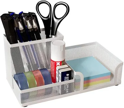 Image de Organiseur de bureau en métal, porte-crayons, porte-crayons, rangement de bureau, accessoires, blanc