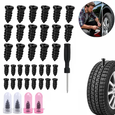 Produktbild von Reifen Reparatur Set 33-teilig, Reifenpannenset mit Reparaturstopfen und Schraubendreher, schnelle Reifenreparatur für Auto Motorrad Tubeless Reifen