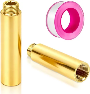 Productafbeelding van Kraanverlenging - Messing - 2 stuks - 1-2 inch x 100 mm met teflonband - DN15 schroefdraadverlenging voor verwarming - Drinkwaterinstallatie