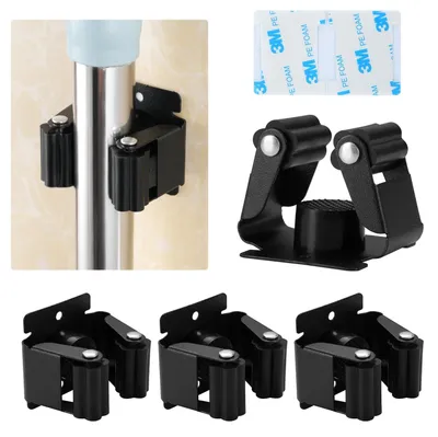 Produktbild von Wandhalterung Besenhalter Besenhalter Wand - Edelstahl - Selbstklebend - 4 Stück - Schwarz