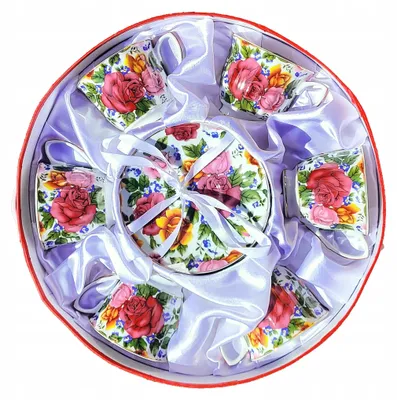 Zdjęcie produktu dla Zestaw 6 sztuk FILIŻANKA 230ml Kwiaty złoty brzeg Porcelana Róże Yamasen