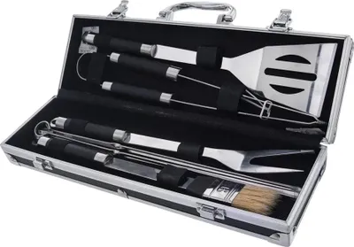 Image de Set d'outils pour barbecue, acier inoxydable, 9 ustensiles, sac de transport inclus, lavable au lave-vaisselle, polyvalent