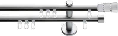 Produktbild von SN Deco Gardinenstange Innenlauf Rennes, 19 mm, 2-läufig, Stahl, Komplett-Set mit Ringen, Profilträger, 120 cm, chrom matt