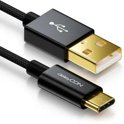 Produktbild von deleyCON 0,5m USB-C auf USB-A Kabel Ladekabel Datenkabel Nylon - Schwarz