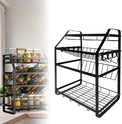 Produktbild von Regał na przyprawy stojący czarny System organizacji przypraw Regał na przyprawy bez wiercenia 4 półki Wyjmowany metalowy regał na przyprawy Półka kuchenna - 53 x 35 x 20 cm CEEDIR