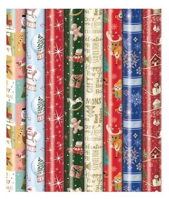Produktbild von Weihnachts-Geschenkpapierrolle, 3 m × 1 m, bunt, 8-fach sortiert, 56 g/m²