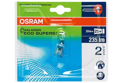 The image shows the packaging of an OSRAM Halopin G9 light bulb.