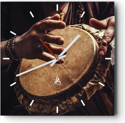 Produktbild von Wanduhr - Quadrat - Glasuhr - Trommel Indien Musiker - 40x40cm - Schleichendes Uhrwerk - Lautlos - zum Aufhängen bereit - Dekoration Modern - Wanddekoration aus Glas - C3AC40x40-4866