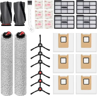 Produktbild von 26 Stück Zubehör für eufy Omni E25/Omni E28,1 Paar Hauptbürsten, 2 Roller-Wischtücher, 4 Linker Filter, 6 Seitenbürsten, 6 Staubbeutel, 6 Flach-Duftstein, 1 Reinigungsbürste