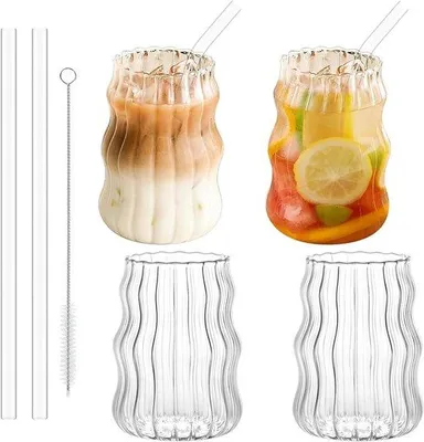 Image de Lot de 4 verres à boisson striés de 530 ml