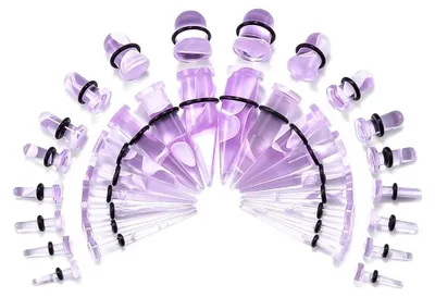 Productafbeelding van Body Piercing Set met 36 Stuks - Acryl Expander en Tapers - Paarse Kleur