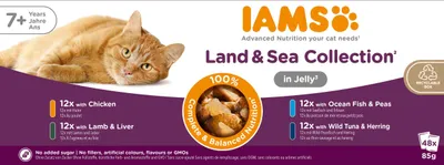 Image de IAMS Senior, mélange de viande et de poisson en gelée – Nourriture humide pour chats seniors – 48 x 85g