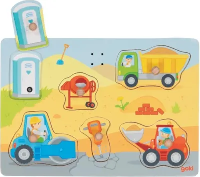 Produktbild von GOKI Holzpuzzle mit Gerä uschen Auf der Baustelle