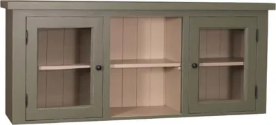 Zdjęcie produktu dla Casa Padrino szafka kuchenna w stylu rustykalnym zielona / beżowa 156 x 31 x h. 65 cm - Szafka kuchenna w stylu rustykalnym z 2 szklanymi drzwiami