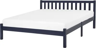 Produktbild von BELIANI Bett Marineblau Kiefernholz mit Lattenrost 140 x 200 cm Hohes Kopfteil Lattenoptik Klassisch Skandinavisch Schlafzimmer Holzbett Doppelbett