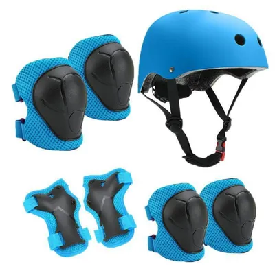 Productafbeelding van Beschermset voor kinderen, geschikt voor de leeftijd van 3-10 jaar, inclusief helm, kniebeschermers, elleboogbeschermers en polsbeschermers, kleur blauw