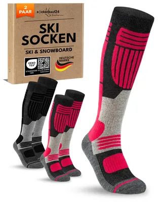 Produktbild von Damen Skisocken Merino mit Polsterung 2 Paar Thermo Winter Kniestrümpfe - 70302T Pink/Schwarz 39-42