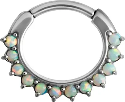 Produktbild von Karisma Edelstahl 316L Septum Clicker Opal Segment Ring Nasenring Nasenpiercing - 1,2x8mm JSROPC-13L - Rot Opal