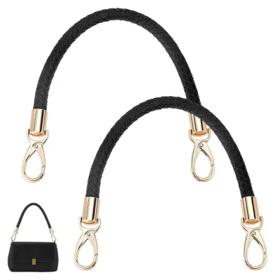 Produktbild von Taschengriffe - 2 Stück geflochtenes Kunstleder - Ersatzriemen für Handtaschen und Tragetaschen - 41,5 cm Schwarz mit Goldschnalle