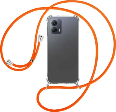 Produktbild von Handykette Backcover-Schutzhülle mit Band (Metall silberfarben) für Motorola Moto G53 5G (6.5'') - neonorange