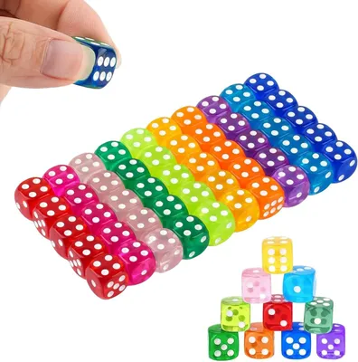 Imagen del producto de Conjunto de 50 dados acrílicos, de 14 mm, de varios colores, de 6 caras, para juegos