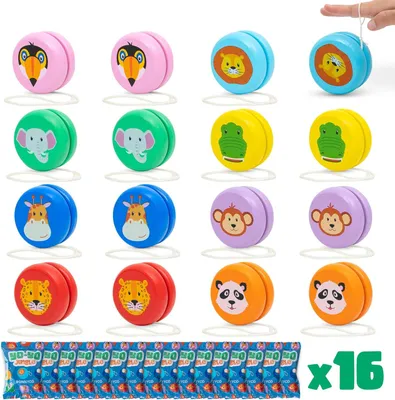 Productafbeelding van Jojo-kinderen pack 16 dierenfeestzakjesvullers voor kinderen. houten jojo kinderfeestcadeautjes - Klaar gemaakt kids