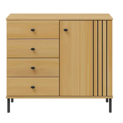 Produktbild von Woodroom Sideboard mit Schubladen und Tür Kiefer massiv eichefarbig lackiert 90x80x40 cm