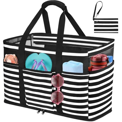 Image de Grand sac de plage imperméable avec fermeture éclair, format XXL, idéal pour les sorties en famille, la plage, la piscine, la salle de sport et les voyages, 45 litres.
