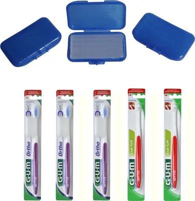 Produktbild von 3x Zahnspangen Schutz Wachs a 5 Stangen + 3x GUM ORTHO Zahnbürste + 2x GUM Büschelbürste