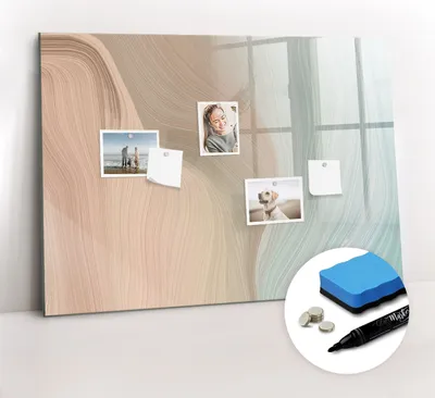 Produktbild von Magnetpinnwand Memoboard - Zubehörsatz - Schwarzer Marker + Schwamm + Magnete - 100 x 70 cm - Wellenabstraktion