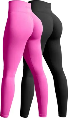 Produktbild von Damen Leggings Hohe Taille Nahtlos 2er Set Schwarz und Pink L