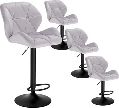 Produktbild von WOLTU 4er Set Barhocker, höhenverstellbar drehbar, Samt Stahl, Hellgrau