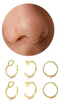 Productafbeelding van JOOTUEPO 6-delige set neuspiercings, nep neusring, lipring, 20G neusring, goudkleurig