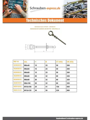 Produktbild von Ringschraube für Auge Mit Gewinde M8X100 Mit Muttern Edelstahl A4