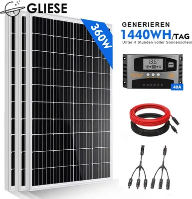 Produktbild von 360W 12V Solarpanel Kit Photovoltaik Solarpanel Set monokristallines PV Solarpanel Garten Haus Balkon
