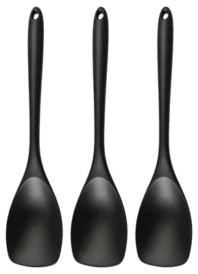 Silikon-Rührlöffel-Set, 3er, schwarz, 27,5 cm, hitzebeständig bis 210 °C