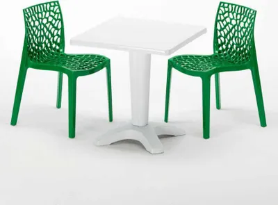 Produktbild von Weiß Quadratisch Tisch und 2 Stühle Farbiges Polypropylen-Innenmastenset Grand Soleil Gruvyer Patio - Grün