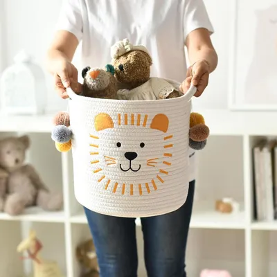 Produktbild von Katoenen opbergmand met handgrepen für Babys und Kinder - Leeuwenmuster, 100% Baumwolle