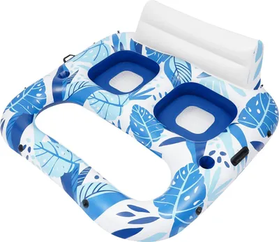 Immagine prodotto di Lettino gonfiabile da piscina - Lettino/materassino - Per due persone - Portata massima 136 kg - Dimensioni 165x152 cm - Portabicchieri - Per piscina/spiaggia/lago - Azzurro/Bianco