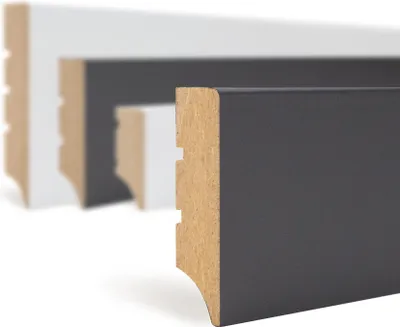 Produktbild von HEXIM Sockelleisten schwarz 2000x50x12mm 50 Stück Fußleisten MDF foliert - Bodenleisten Weimarer Profil, Laminatleisten Fußbodenleisten (100 Meter)