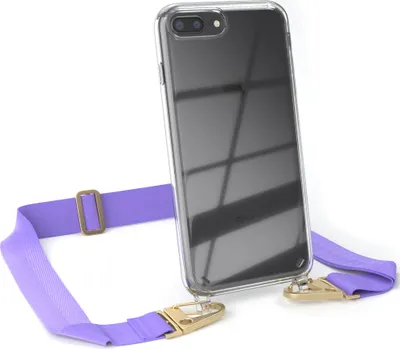 Produktbild von EAZY CASE - Hülle mit Band für Apple iPhone 8 Plus / 7 Plus, Handyhülle mit Umhängeband, Silikonhülle transparent, Handykette in Violett