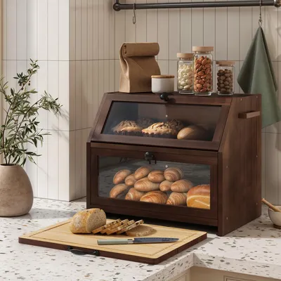 Immagine prodotto di Solidchoice - Contenitore ecologico per il pane con tagliere - Scatola di legno per la conservazione del pane