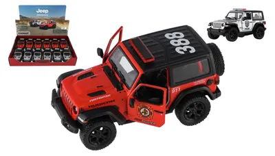 Obrázek produktu pro Auto Kinsmart Jeep Wrangler Policie 2018 kov/plast 12cm 2 barvy na zpětné nat. 12ks v boxu