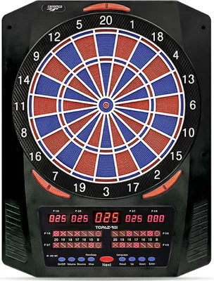 Produktbild von Carromco Elektronik Dartboard Topaz-901 schwarz 2-Loch Abstand Adapter Dartscheibe elektronisch 8 Spieler 40 Spiele und 761 Varianten Softdarts
