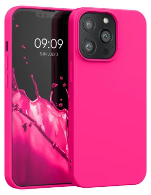 Produktbild von kwmobile Hülle kompatibel mit Apple iPhone 13 Pro Hülle - gummierte TPU Silikon Handyhülle - Schutzhülle für kabelloses Laden - Case in Neon Pink