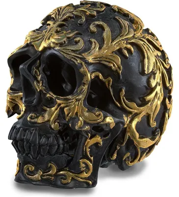 Image de Figurine décorative en forme de crâne, petite taille, noire, en résine naturelle, dimensions : 9,9 x 6,1 x 8,4 cm