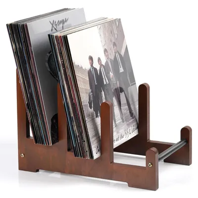 Image de Support pour vinyles - Support en bois - Étagère à vinyles - Support décoratif pour magazines - Design rétro moderne - 37 x 27 x 24 cm - Étagère à disques